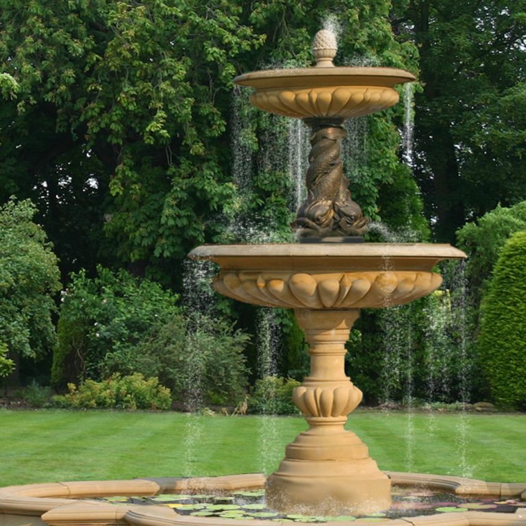 Large Two Tier Bronze Triple Dolphin Garden Fountain